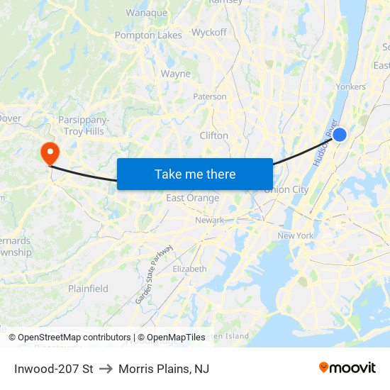 Inwood-207 St to Morris Plains, NJ map