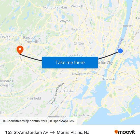 163 St-Amsterdam Av to Morris Plains, NJ map