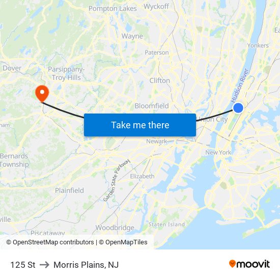 125 St to Morris Plains, NJ map