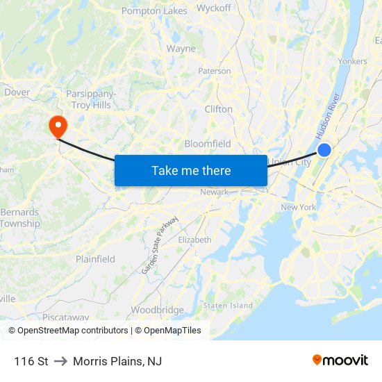 116 St to Morris Plains, NJ map