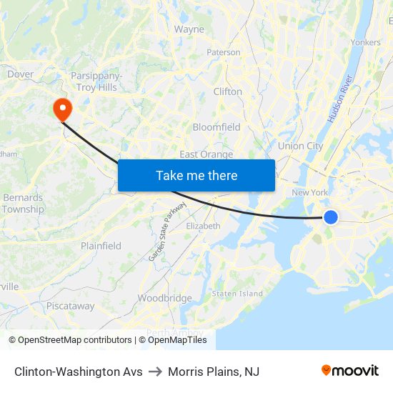 Clinton-Washington Avs to Morris Plains, NJ map