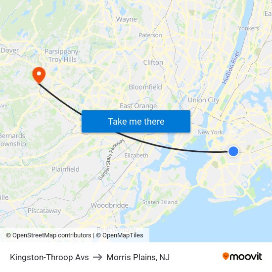 Kingston-Throop Avs to Morris Plains, NJ map