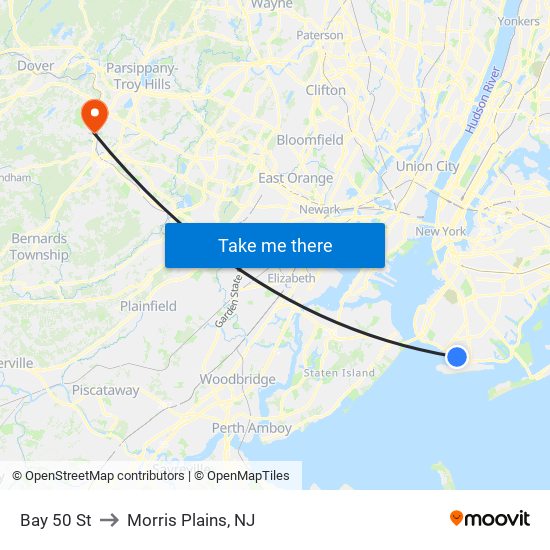 Bay 50 St to Morris Plains, NJ map