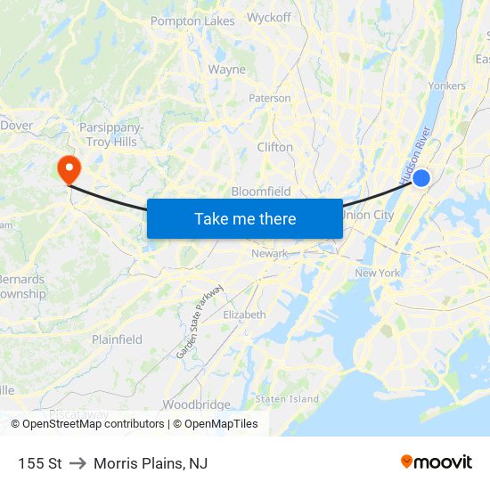 155 St to Morris Plains, NJ map