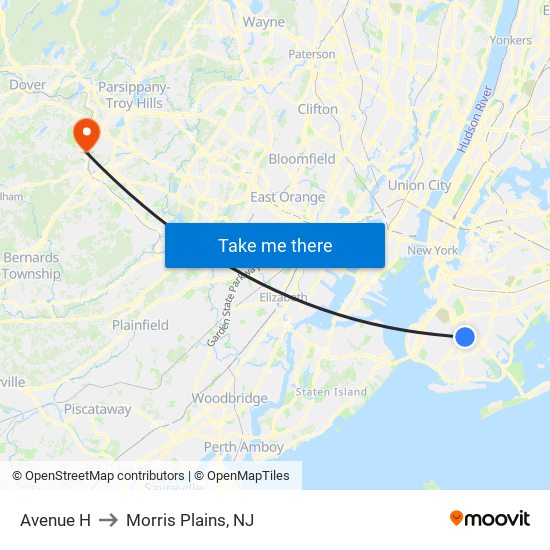 Avenue H to Morris Plains, NJ map