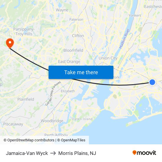 Jamaica-Van Wyck to Morris Plains, NJ map