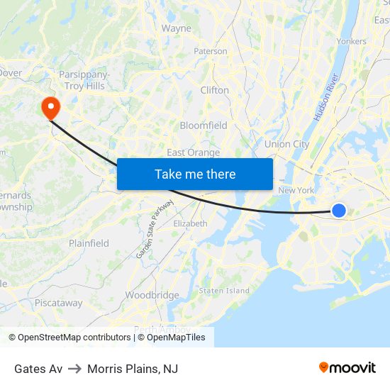 Gates Av to Morris Plains, NJ map