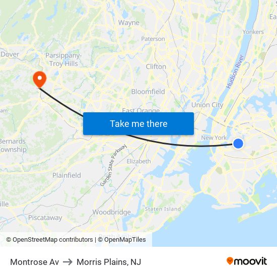 Montrose Av to Morris Plains, NJ map