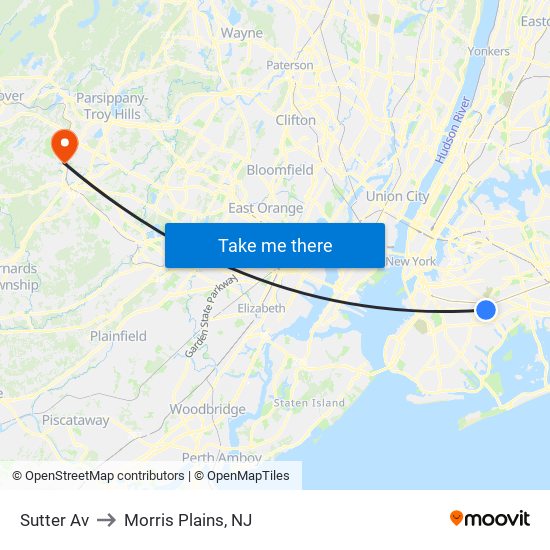 Sutter Av to Morris Plains, NJ map