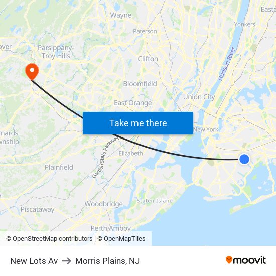 New Lots Av to Morris Plains, NJ map