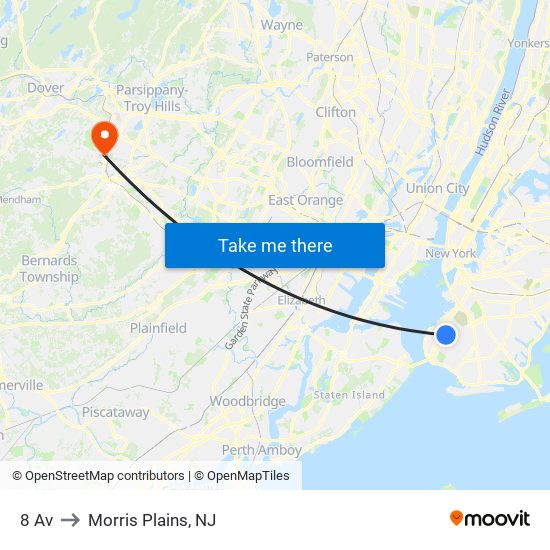 8 Av to Morris Plains, NJ map