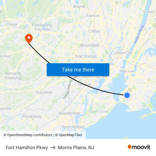 Fort Hamilton Pkwy to Morris Plains, NJ map