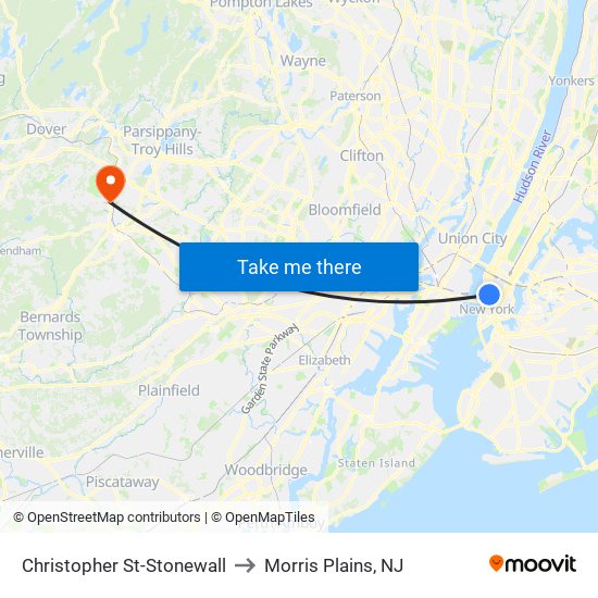 Christopher St-Sheridan Sq to Morris Plains, NJ map