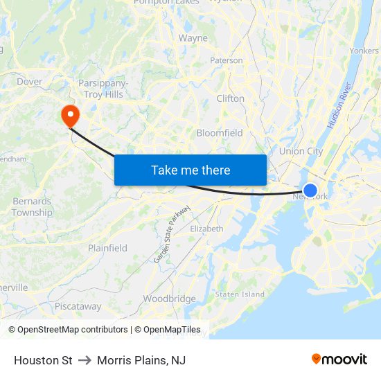 Houston St to Morris Plains, NJ map