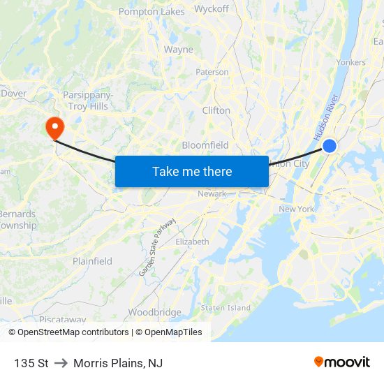 135 St to Morris Plains, NJ map