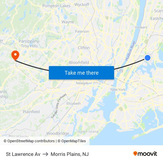 St Lawrence Av to Morris Plains, NJ map