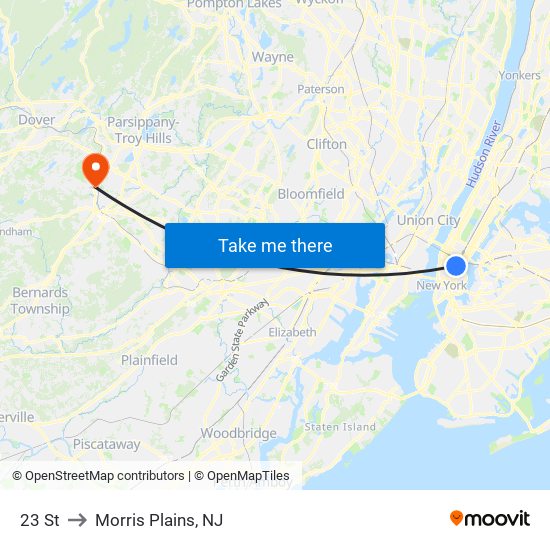 23 St to Morris Plains, NJ map