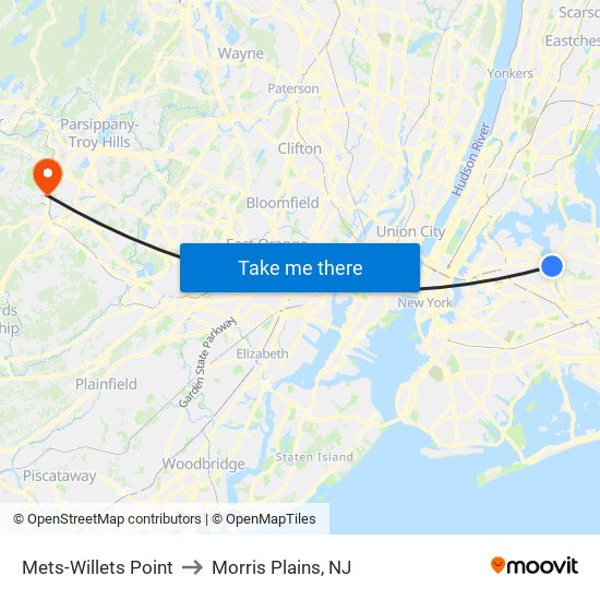 Mets-Willets Point to Morris Plains, NJ map