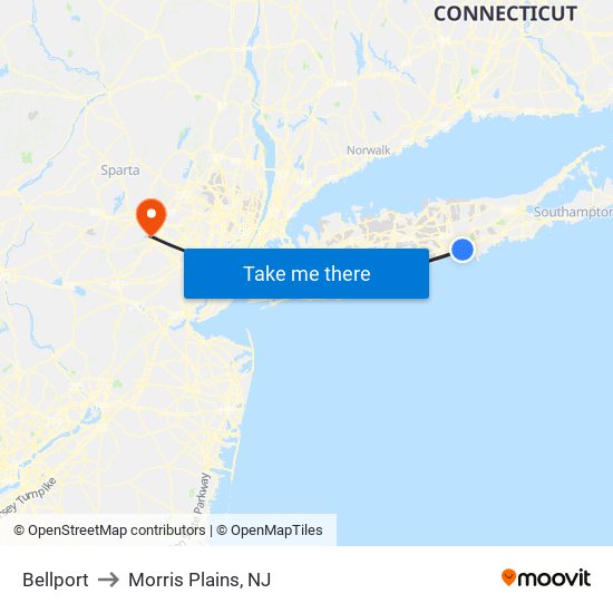 Bellport to Morris Plains, NJ map