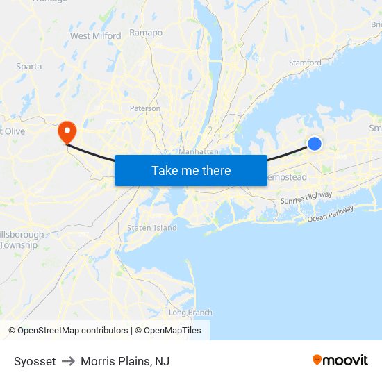 Syosset to Morris Plains, NJ map