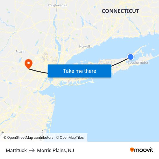 Mattituck to Morris Plains, NJ map