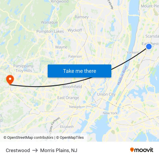Crestwood to Morris Plains, NJ map