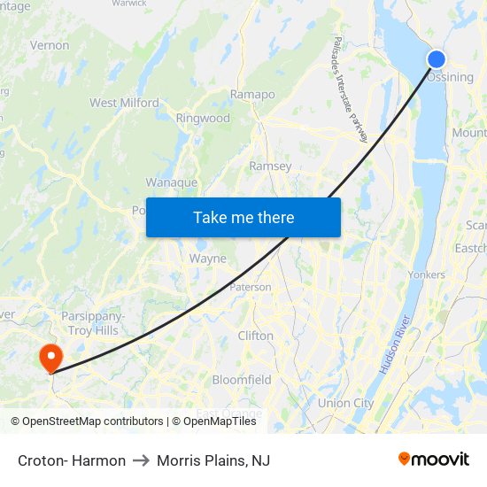 Croton- Harmon to Morris Plains, NJ map