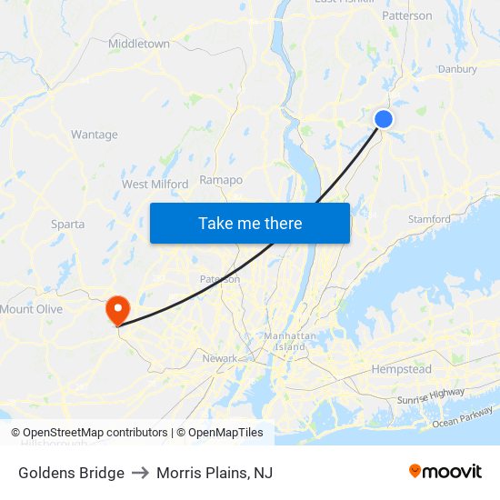 Goldens Bridge to Morris Plains, NJ map