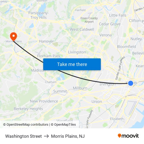 Washington Street to Morris Plains, NJ map