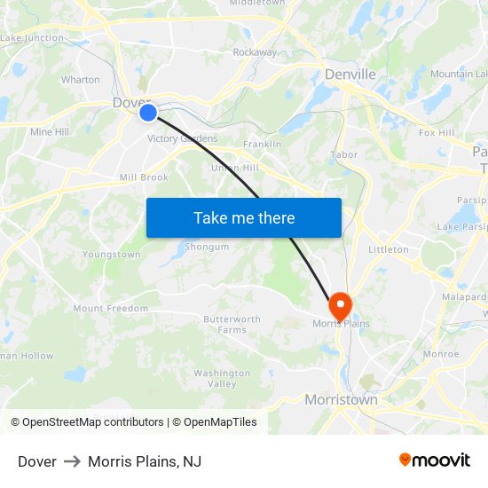 Dover to Morris Plains, NJ map