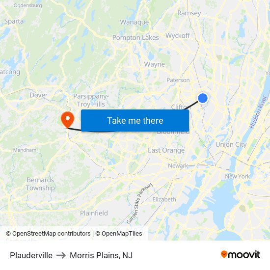 Plauderville to Morris Plains, NJ map