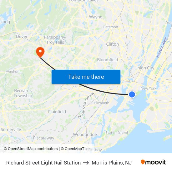 Richard Street Light Rail Station to Morris Plains, NJ map