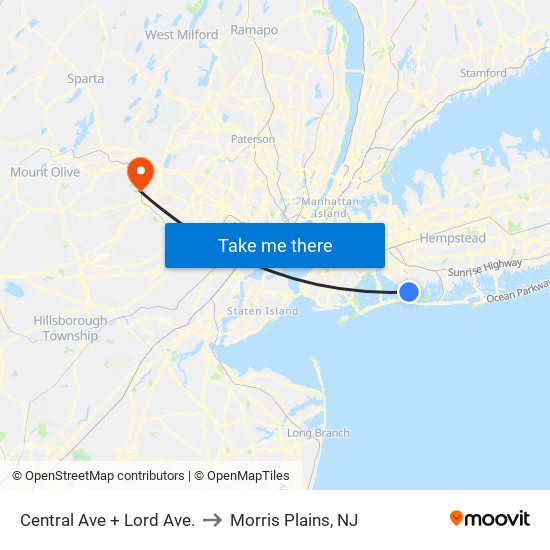 Central Ave + Lord Ave. to Morris Plains, NJ map