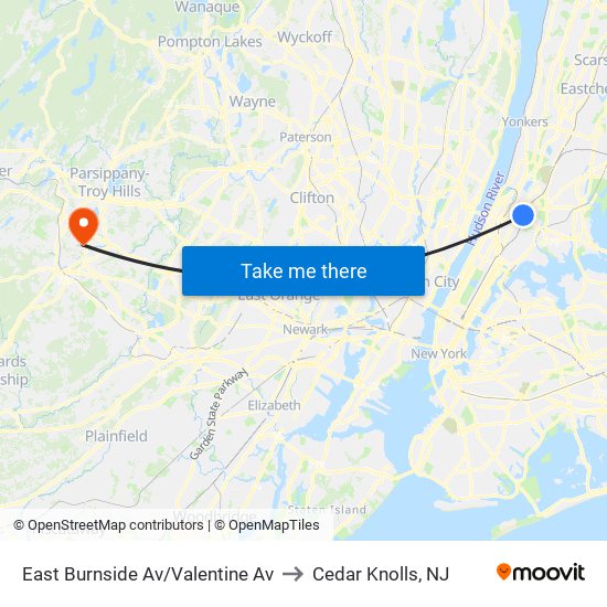 East Burnside Av/Valentine Av to Cedar Knolls, NJ map