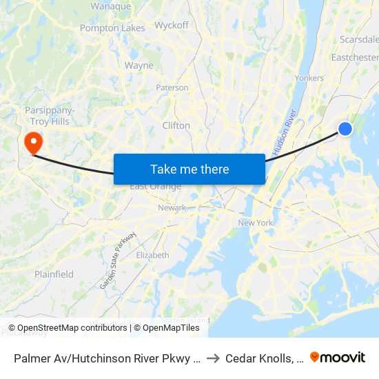 Palmer Av/Hutchinson River Pkwy East to Cedar Knolls, NJ map