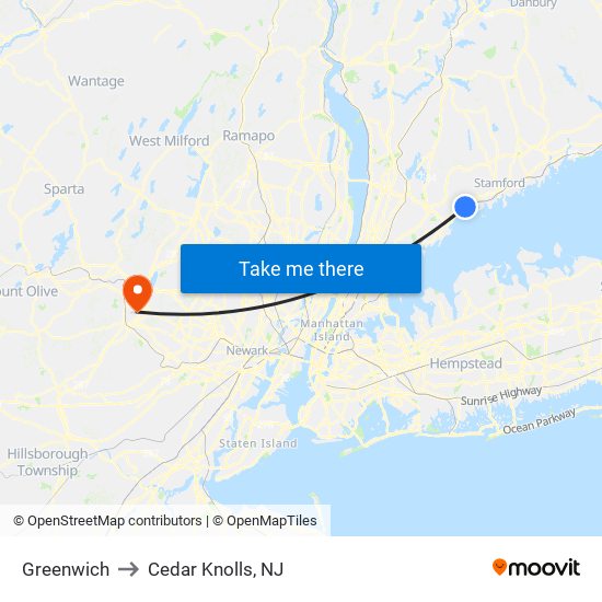 Greenwich to Cedar Knolls, NJ map