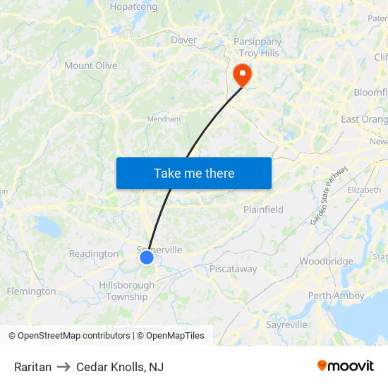 Raritan to Cedar Knolls, NJ map