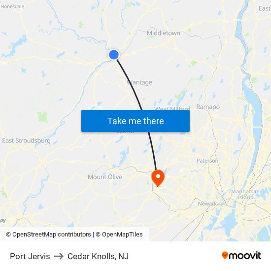 Port Jervis to Cedar Knolls, NJ map