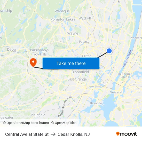 Central Ave at State St to Cedar Knolls, NJ map