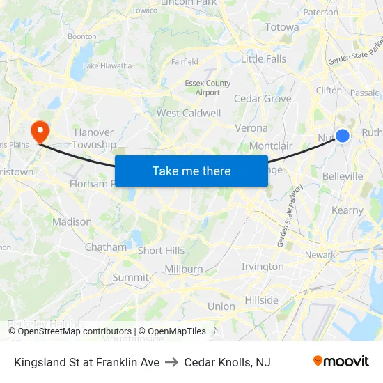 Kingsland St at Franklin Ave to Cedar Knolls, NJ map
