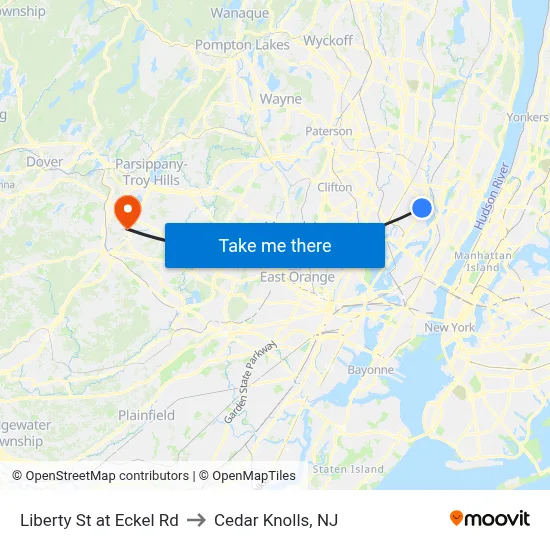 Liberty St at Eckel Rd to Cedar Knolls, NJ map