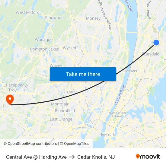 Central Ave @ Harding Ave to Cedar Knolls, NJ map
