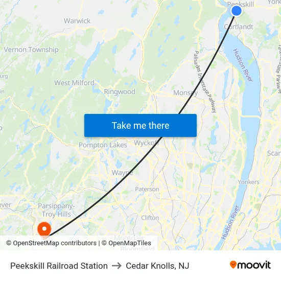Peekskill Railroad Station to Cedar Knolls, NJ map