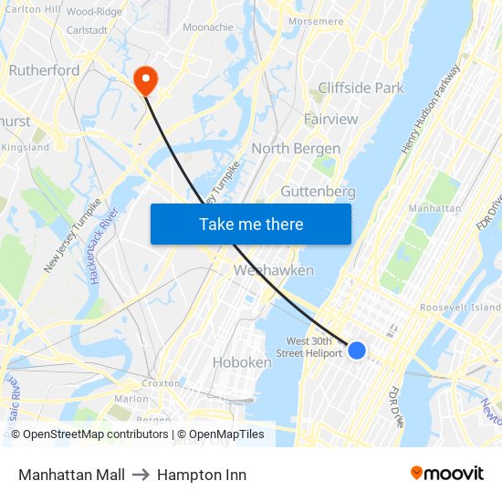 Manhattan Mall to Hampton Inn map