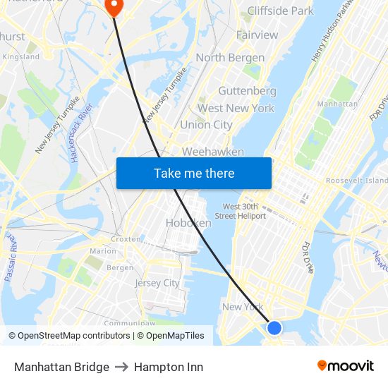 Manhattan Bridge to Hampton Inn map