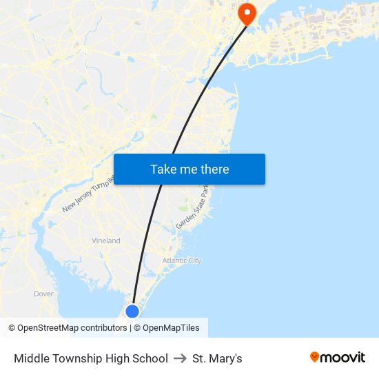 Middle Township High School to St. Mary's map