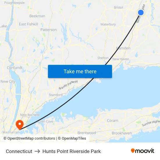 Connecticut to Hunts Point Riverside Park map