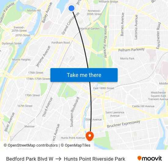 Bedford Park Blvd W to Hunts Point Riverside Park map