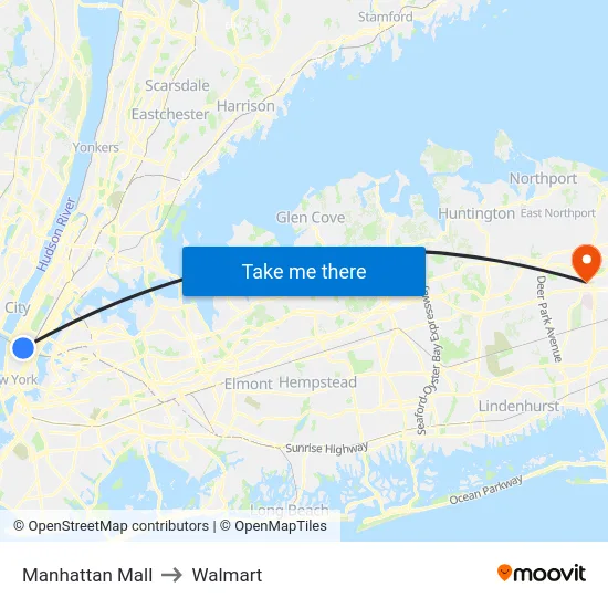 Manhattan Mall to Walmart map