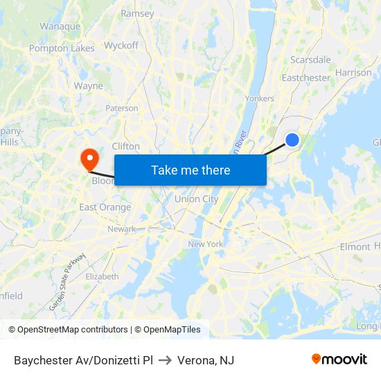 Baychester Av/Donizetti Pl to Verona, NJ map